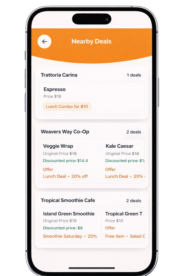 Nearby deals screen